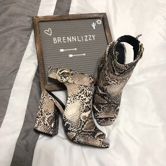 Brennlizzy Shoes - RESTOCKED Snake Print Ankle Booties Cut Out Back